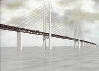 CAD image of the main bridge and the approach bridges crossing resund